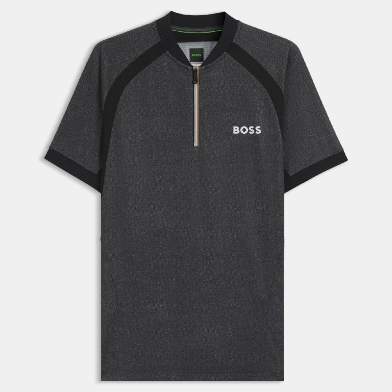 Image of Boss PL_TOC Matchball Zip-Neck Mesh Polo Shirt Black male S