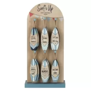 Image of Set of 24 Surf's Up Mini MDF Surfboard Signs with Display