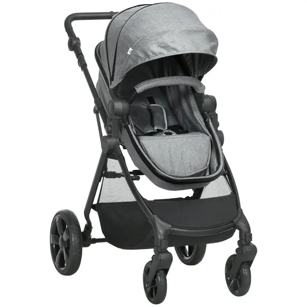 Image of Homcom Two-in-one Foldable Pushchair W/ Reversible Seat, Sun Canopy Grey