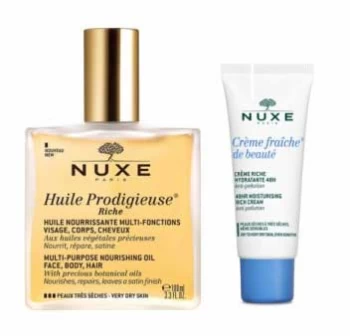 Image of NUXE Huile Prodigieuse Riche + Creme Fraiche De Beaute Rich Oil + Beauty Day Cream