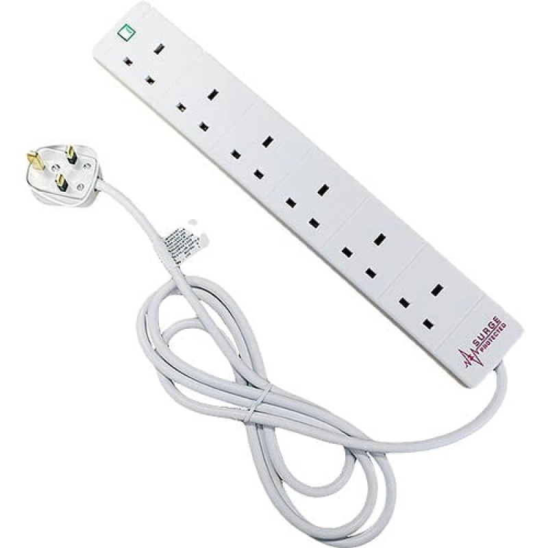 Image of Cablenet Cablenet 6 Way UK White 13Amp Surge Protected Power Strip with 2m Lead 42-0573