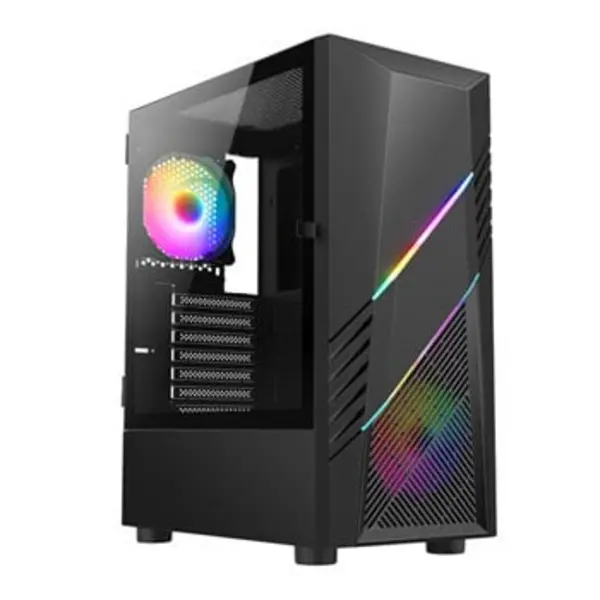 Image of Vida Eos Black ARGB Gaming Case w/ Glass Window ATX 2x ARGB Fans Front LED Strips