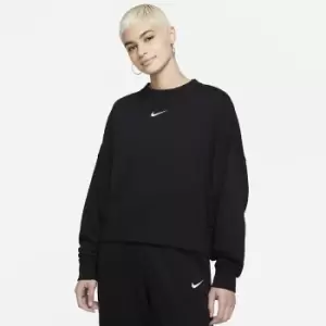 Image of Nike Nsw Essential Fleece Oversized Crewneck Womens, Black/White, Female, Tops & Sweaters, DJ7665-010