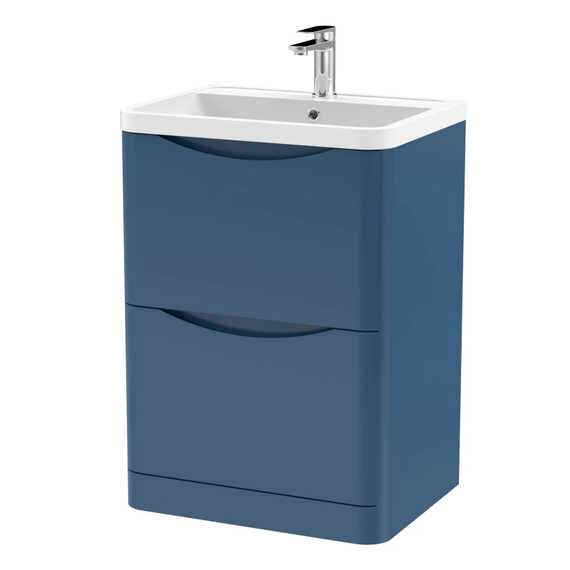 Image of Balterley Floor Standing 2 Drawer Vanity Basin Unit Polymarble Basin Blue 600mm Blue