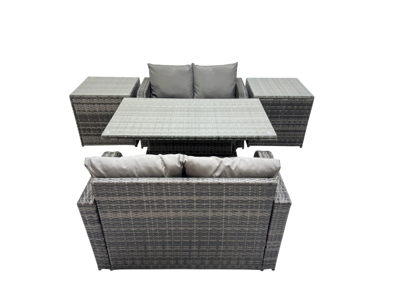 Image of Fimous 4-seater Rattan Garden Furniture Dining Set with 2 Side Table in Dark Grey Dark Grey Unisex