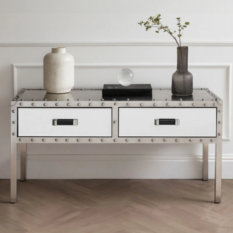 Image of Premier Housewares Stunning Coffee Table, Glass Constructed Modern Coffee Table For Livingroom, Rectangular Coffee Table Silver