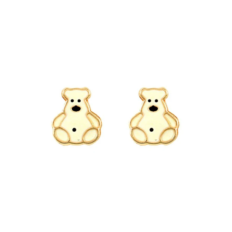 Image of Jewelco London 9ct Gold White Enamel Polar Bear Stud Earrings - JES279 Gold female