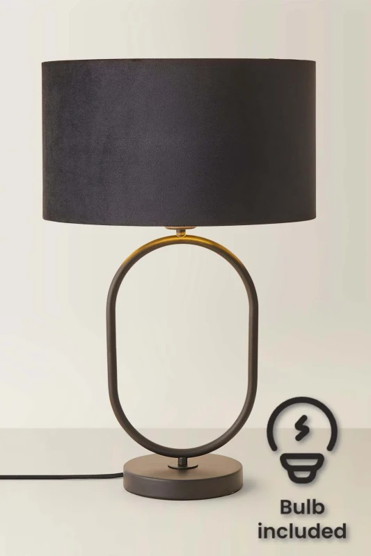Image of ValueLights ValueLights Antonia Black Velvet & Gold Shade Matte Black Oval Table Lamp and Bulb Black One Size Unisex 5059406066993