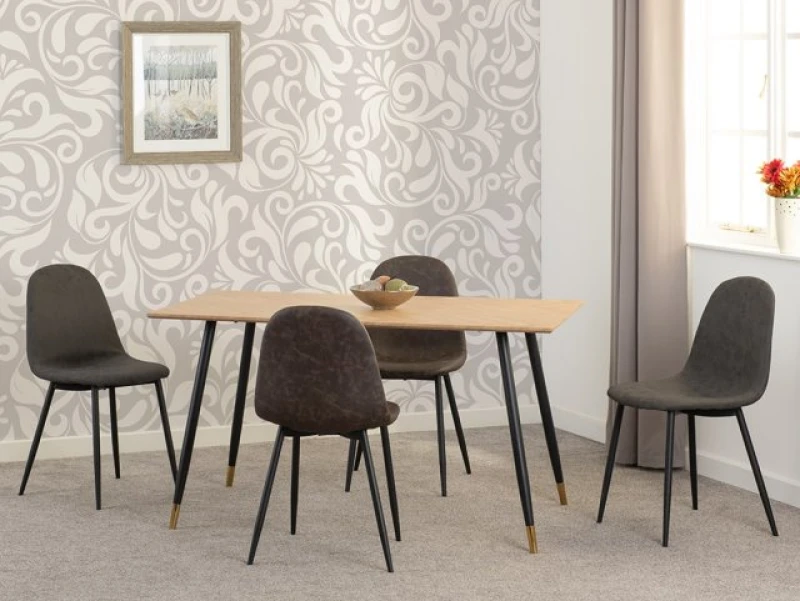 Image of Seconique Hamilton 140cm Dining Table with 4 Athens Brown Faux Leather Chairs
