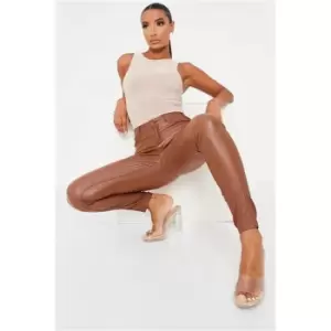 Image of I Saw It First High Waisted Coated Skinny Jeans - Brown