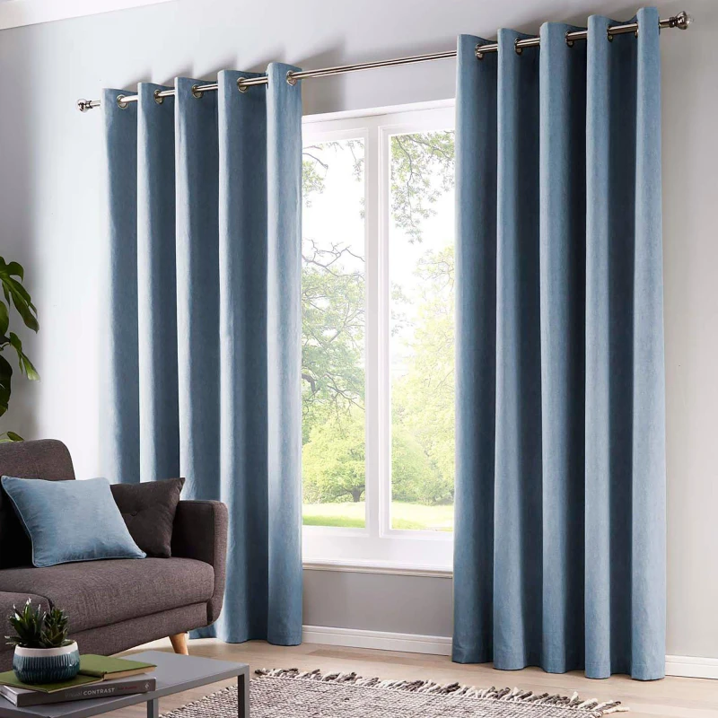 Image of Fusion Sorbonne Thermal Lined Eyelet Curtains in Blue Blue L
