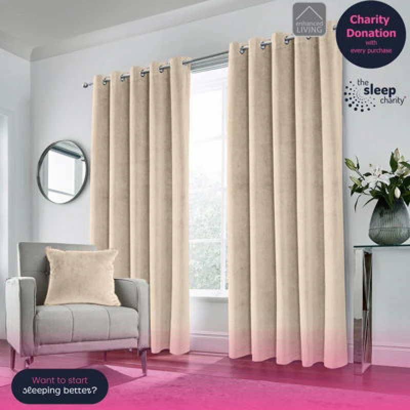Image of Enhanced Living Hampton Velvet 100% Blackout Thermal Ring Curtain - Cream Cream 66 x 54in