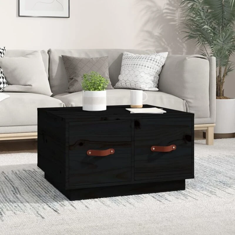Image of Vidaxl Coffee Table Black 60X53X35cm Solid Wood Pine, Black 820970