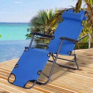 Image of Outsunny 2 in 1 Sun Lounger Folding Reclining Chair Garden For Outdoor Camping Hiking Adjustable Back with Pillow-Blue