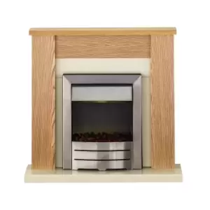 Image of Adam Modern Oak Fireplace Mantel with Electric Insert in Chrome - Solus