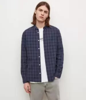 Image of AllSaints Mens Coruna Check Shirt, Slate Blue, Size: M
