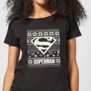 Image of DC Superman Knit Pattern Womens Christmas T-Shirt - Black