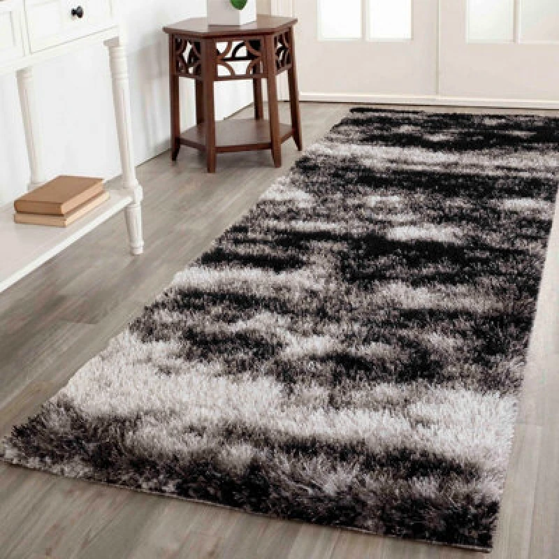 Image of Modern Soft Two Tone Shimmer Shaggy Area Rugs Dark Grey 60X220 Cm