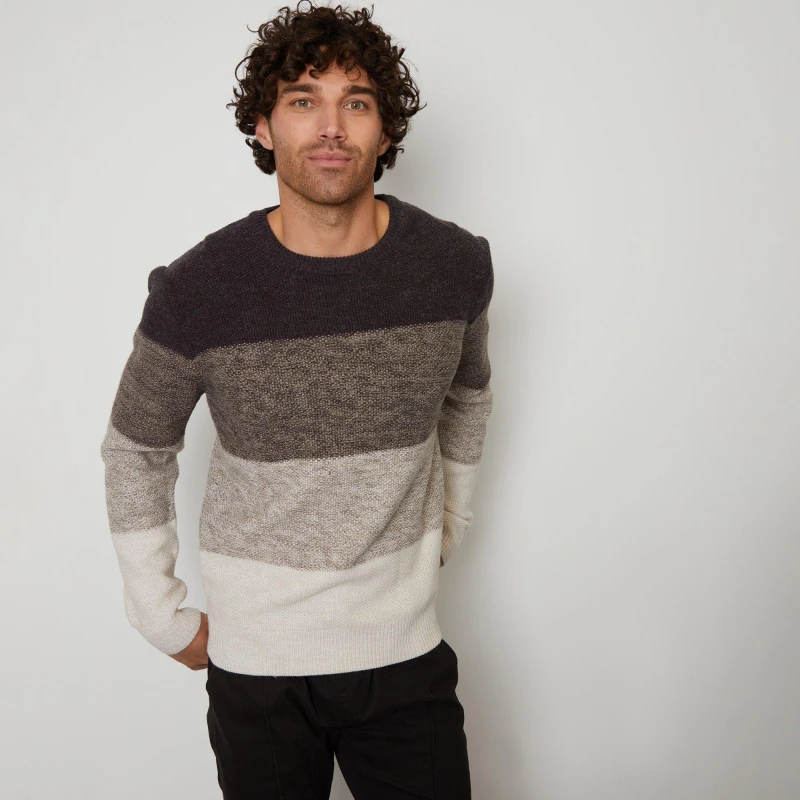 Image of Threadbare 'Merlewood' Ombre Striped Crew Neck Jumper Charcoal male