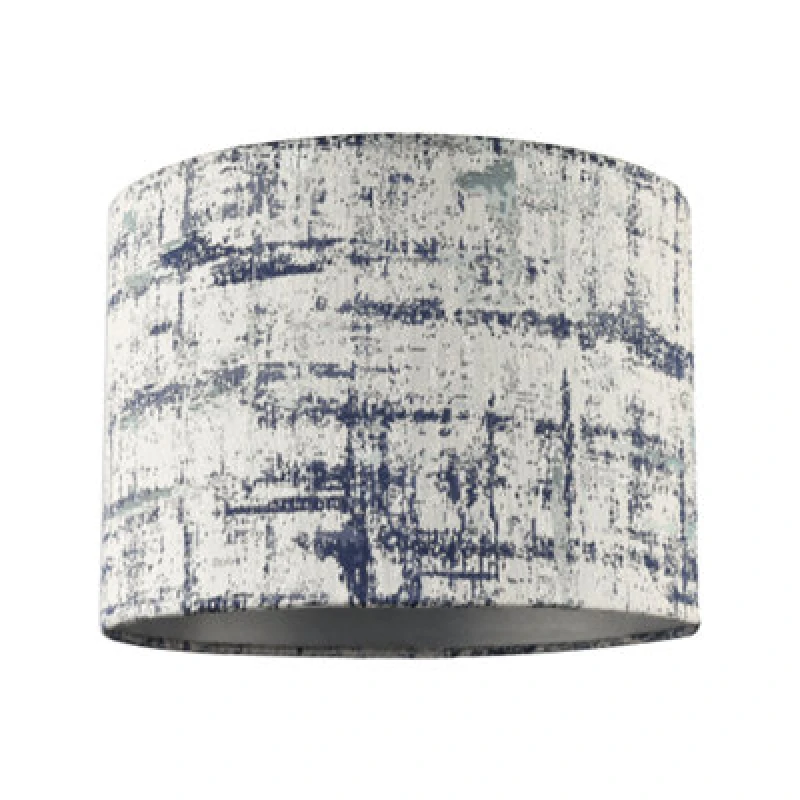 Image of Happy Homewares Unique Navy Blue And Silver Camouflage Jacquard Fabric Drum Lamp Shade
