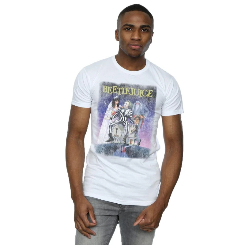 Image of Beetlejuice Beetlejuice Men Distressed Poster T-Shirt in White Size: Small White S Male 5057245896351