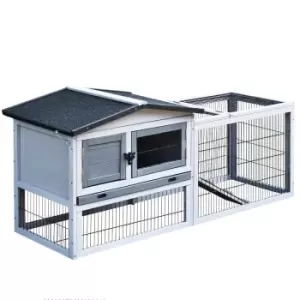 Image of Pawhut Painted Wood and Metal Rabbit Hutch and Run w/ Ramp - Grey