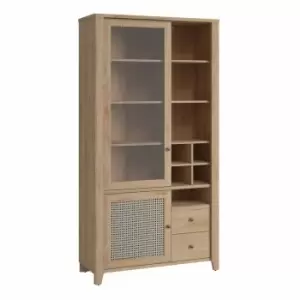 Image of Cestino 2 Door 2 Drawer Display Cabinet In Jackson Hickory Oak And Rattan Effect