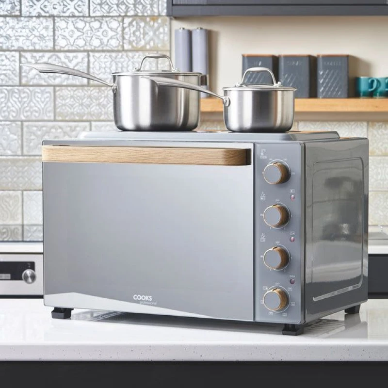 Image of Cooks Professional 48L Mini Oven with 2 Hobs - Electric Multifunction Countertop Cooker in Grey Grey Unisex