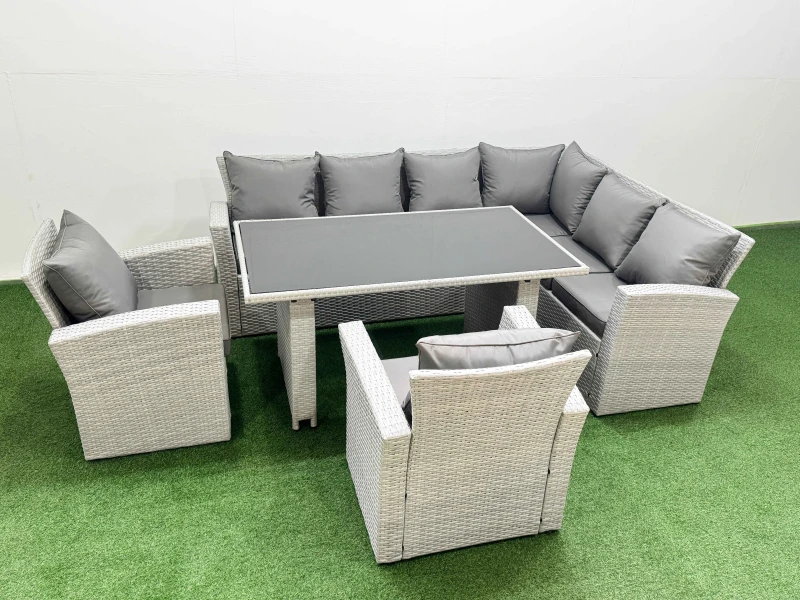 Image of Fimous Outdoor Garden Furniture Set 8 Seater Wicker Rattan Light Grey Light Grey Unisex