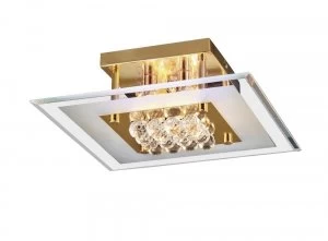 Image of Flush Square 4 Light French Gold, Glass, Crystal