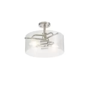 Image of Clarence Semi Flush Ceiling Lamp, 2 Light E27, Polished Nickel, Clear Glass