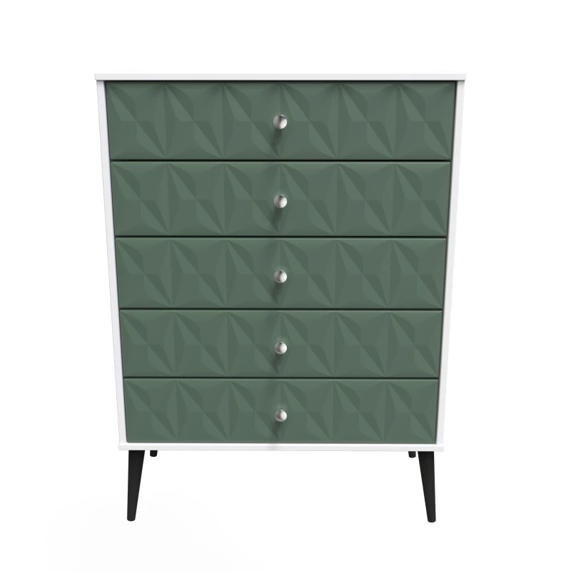 Image of Toledo 5 Drawer Chest In Labrador Green & White (Ready Assembled)