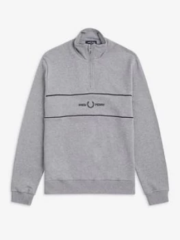 Image of Fred Perry Panel Half Zip Sweatshirt, Grey Marl Size M Men