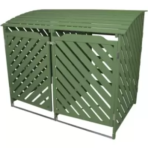Image of Double Sage Green Wheelie Bin Storage Shed Garden Latched - Green