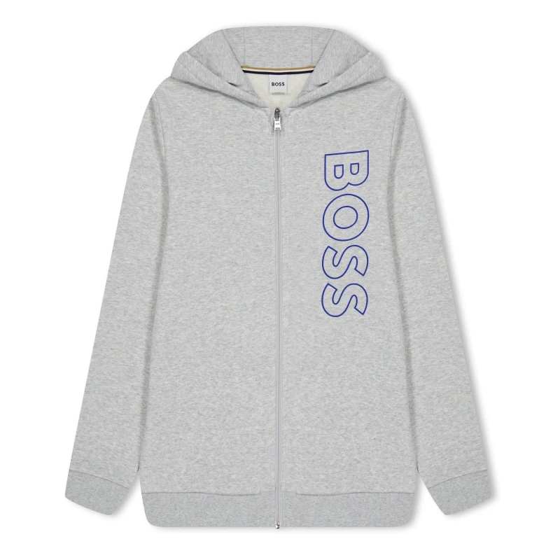 Image of Boss Large Logo Zip Hoodie Juniors - Grey Grey 7 - 8 Years