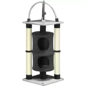 Image of PawHut Cat Tree for Indoor Cats w/ Scratching Posts, Hammock, Toy Ball - Grey - Dark Grey