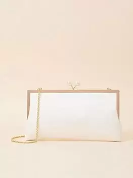 Image of Accessorize Bridal Pearl Clasp Satin Clutch Bag, White, Women