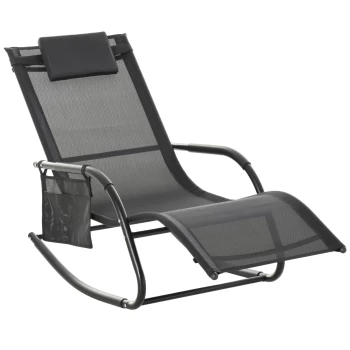 Image of Outsunny Breathable Mesh Rocking Chair Patio Rocker Lounge for Indoor & Outdoor Recliner Seat w/ Removable Headrest for Garden and Patio Black