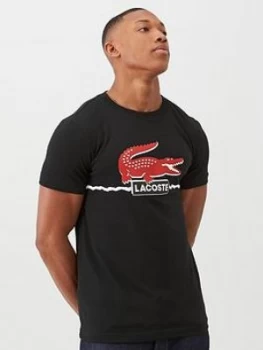 Image of Lacoste Sports Contrast Crocodile Logo Print T-Shirt - Black