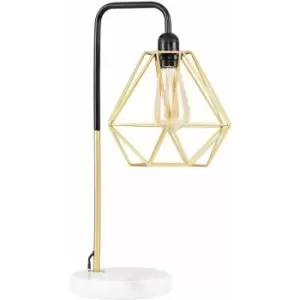 Image of Minisun - Metal & Marble Table Lamp in Gold with a Metal Basket Cage Shade - Gold - No Bulb