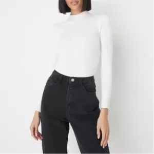 Image of Missguided Rib High Neck Knit Bodysuit - White