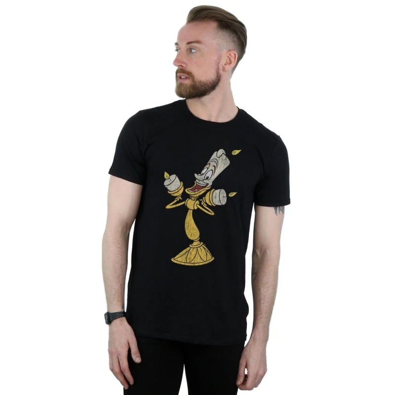 Image of Disney Men Beauty And The Beast Lumiere Distressed T-Shirt in Black Size: Small Black S Male 5059114936830