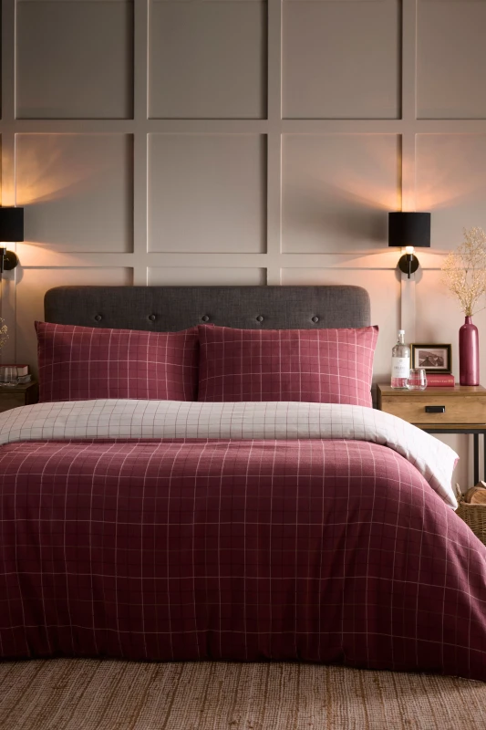 Image of Dreams and Drapes Wynn Brushed Cotton Duvet Cover Bedding Set Burgundy