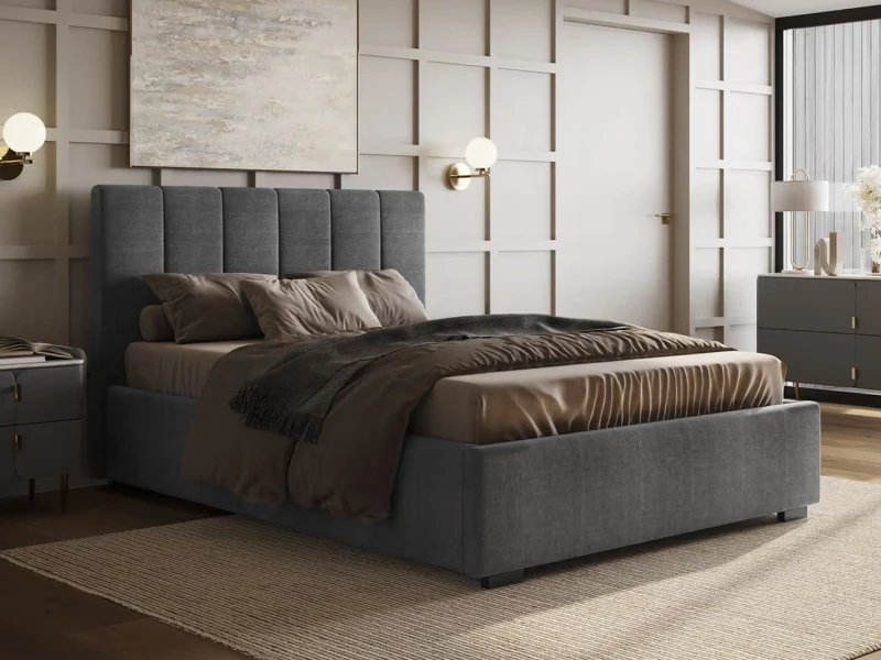 Image of Flair Waltz Fabric Ottoman Bed in Grey Size: Double Grey Unisex Double