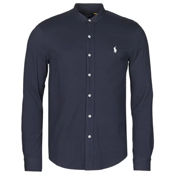 Image of Polo Ralph Lauren CHEMISE AJUSTEE COL MAO EN POLO FEATHERWEIGHT LOGO PONY PLAYER mens Long sleeved Shirt in Blue - Sizes EU XXL