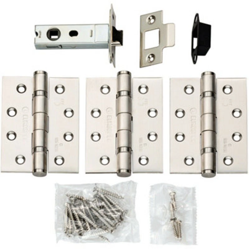 Image of Loops Hinge & Latch Pack Bolt Through Tubular Latch 3*4" BB Hinge Satin Steel Metallics