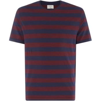 Image of Criminal Cove Striped Crew Neck T-Shirt - Burgundy