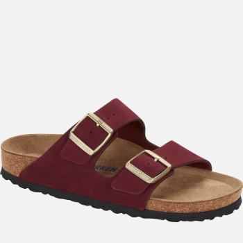 Image of Birkenstock Womens Arizona Slim Fit Leather Double Strap Sandals - Maroon - UK 4.5