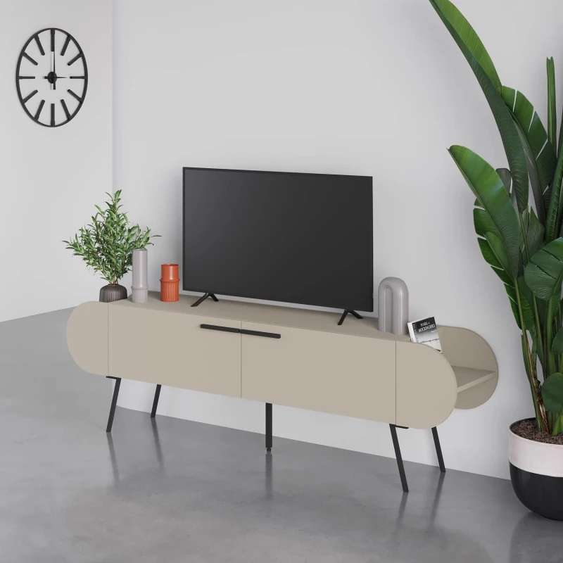 Image of FWStyle FWStyle 2 Door Capsule TV Stand Entertainment Unit Sandstone in Beige Beige One Size Unisex 5056413128317