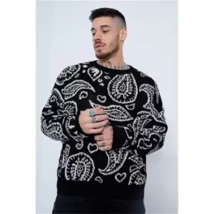 Image of I Saw It First Black Paisley Print Oversized Boxy Knitted Jumper - Black
